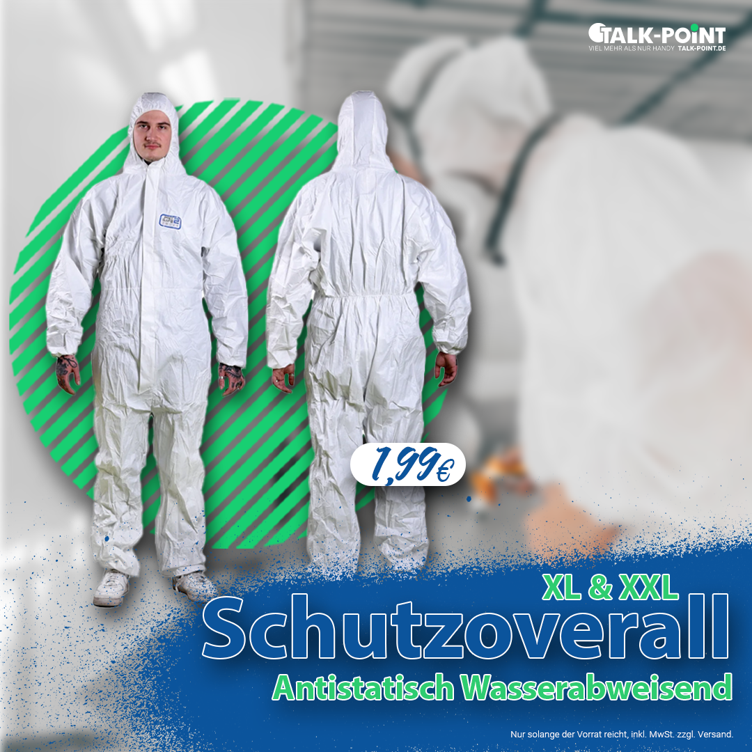 Schutzoverall Größe XL & XXL  Einweg Schutzanzug 180 cm & 185 cm Antistatisch Wasserabweisend