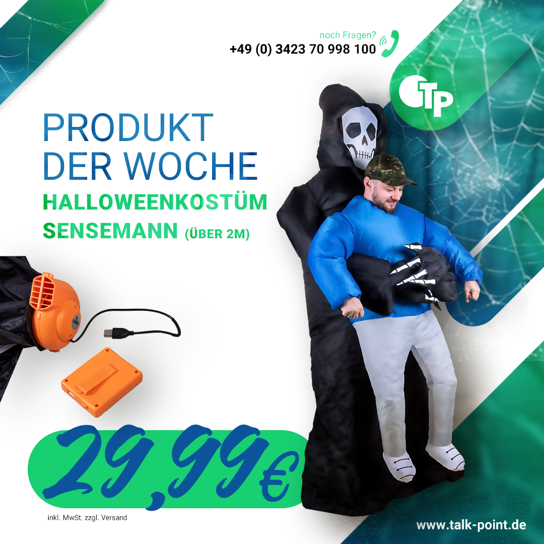 Halloweenkostüm Sensenmann selbstaufblasend inklusive Gebläse - Totum carry me - Produkt der Woche