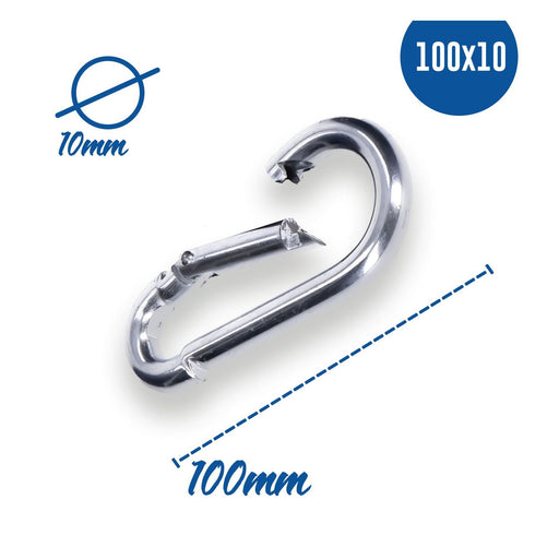Produktbild Allzweck-Karabiner - Karabinerhaken 100x10 mm Stahl verzinkt DIN5299 C-Form (Birne) rostfrei Schnapphaken bis 350Kg