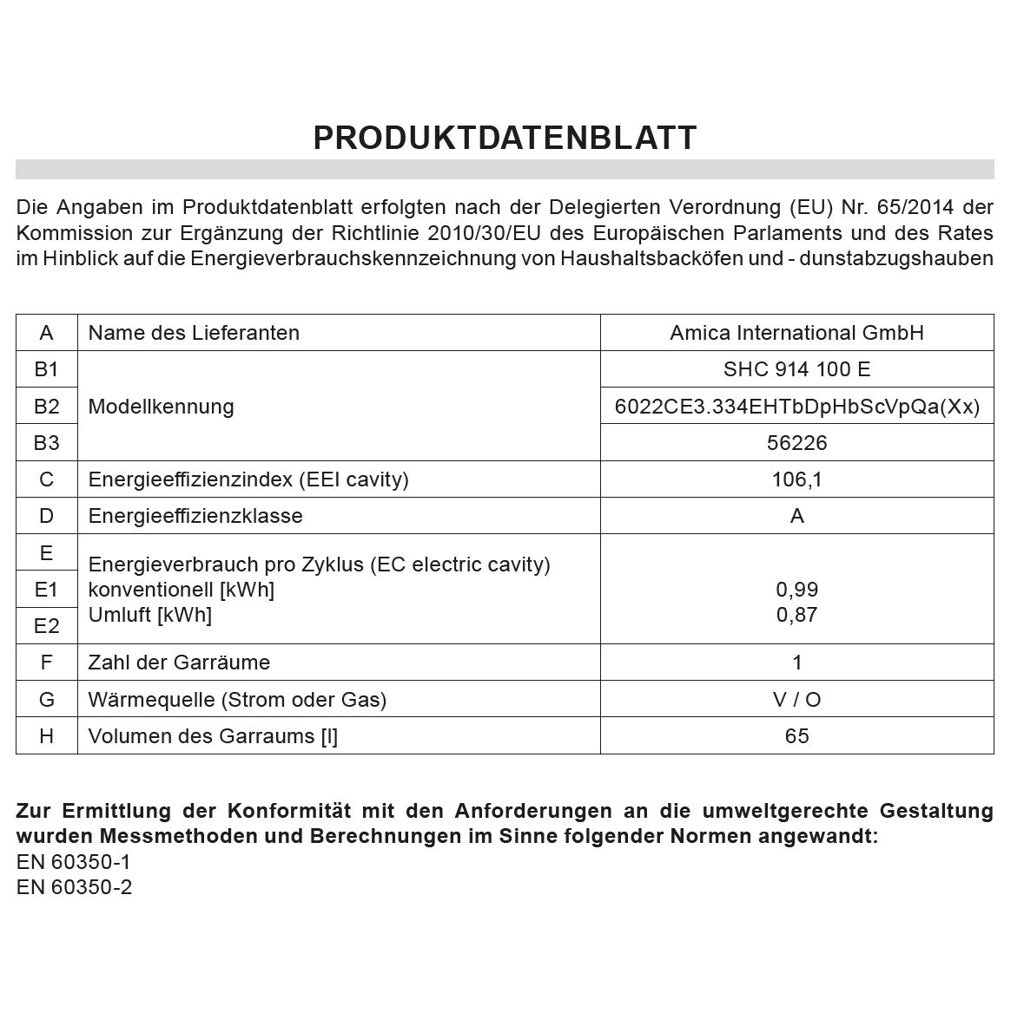 Produktbild Einbaubackofen - Amica SHC914100E Elektroherd Fine Design Edelstahl
