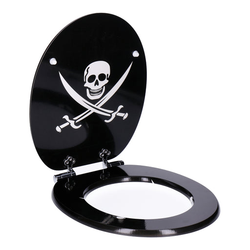 Produktbild WC-Sitz - TP WC-Sitz mit Absenk-Automatik, Motiv, Soft-Close Holz-Kern, ovale O-Form, EU-Größe, bis 120 kg Pirate Black