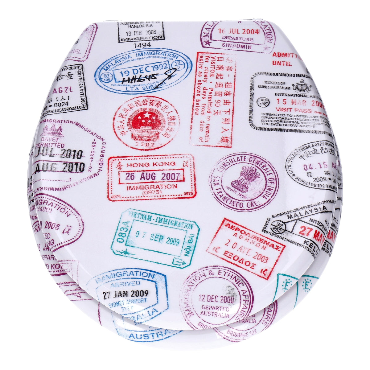 Produktbild WC-Sitz - TP WC-Sitz mit Absenk-Automatik, Motiv, Soft-Close Holz-Kern, ovale O-Form, EU-Größe, bis 120 kg Stamps
