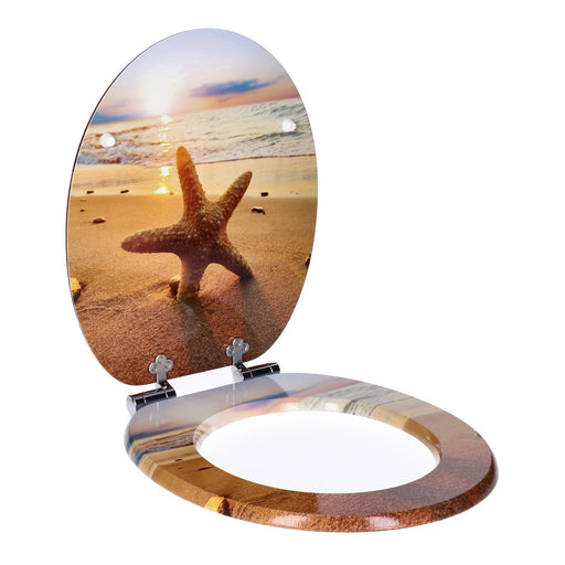 Produktbild WC-Sitz - TP WC-Sitz mit Absenk-Automatik, Motiv, Soft-Close Holz-Kern, ovale O-Form, EU-Größe, bis 120 kg Single Starfish