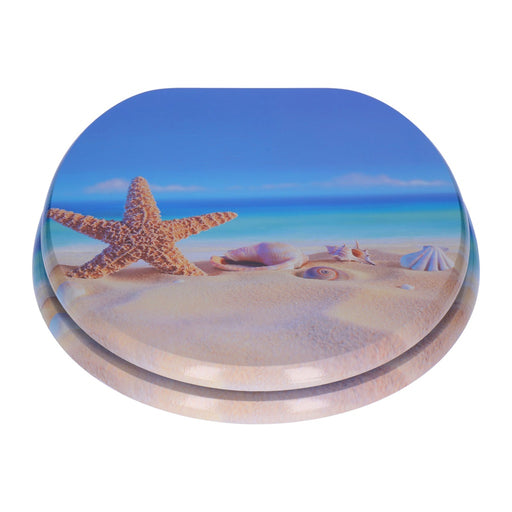 Produktbild WC-Sitz - TP WC-Sitz mit Absenk-Automatik, Motiv, Soft-Close Holz-Kern, ovale O-Form, EU-Größe, bis 120 kg Starfish at beach