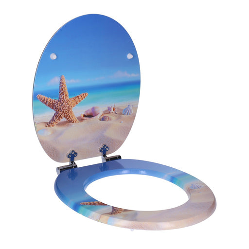 Produktbild WC-Sitz - TP WC-Sitz mit Absenk-Automatik, Motiv, Soft-Close Holz-Kern, ovale O-Form, EU-Größe, bis 120 kg Starfish at beach