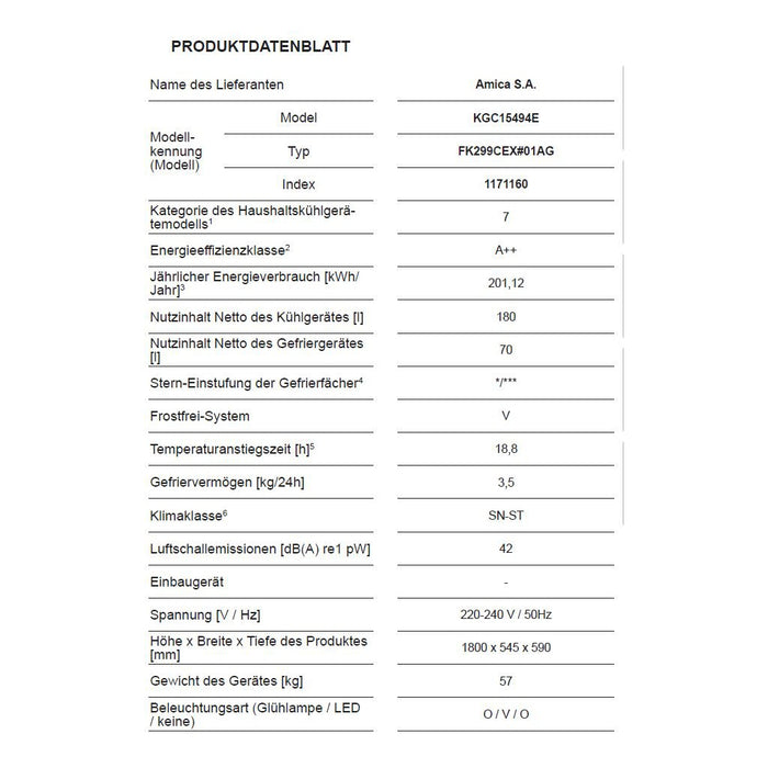 Amica KGC15494E Kühl/Gefrierkombination VitControl Plus Edelstahl-Optik