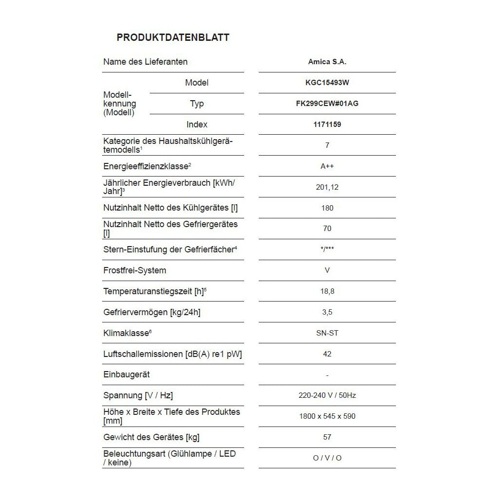 Produktbild Kühl-/Gefrierkombination - Amica KGC15493W Kühl-/Gefrierkombination VitControl Plus weiß