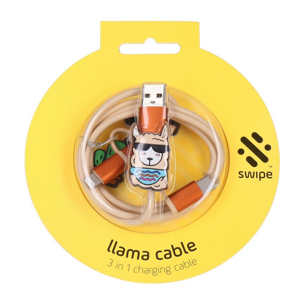 Produktbild Lade- und Sync-Kabel - Swipe Lama Lori Thumbsup 3 in 1 Ladekabel 1m iPhone, Typ-C und Micro-USB