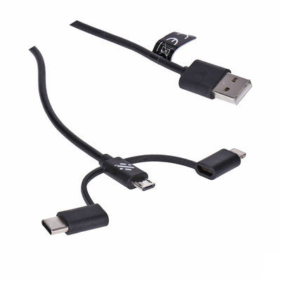 3 in 1 USB-Lade- und Syncronisatiionskabel mit USB-C, Micro-USB, Lightning-Anschluss schwarz