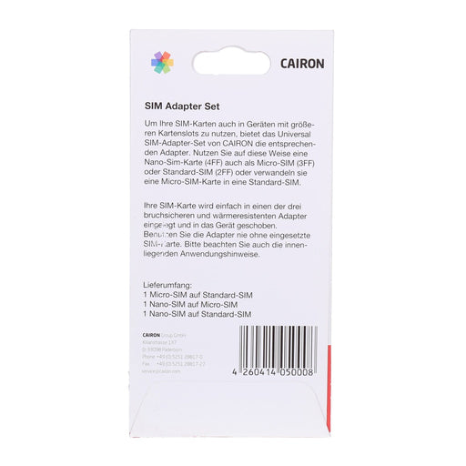 Produktbild Smartphone-Adapter - Cairon SIM-Karten Adapter Set Nano / Micro / Standard Sim