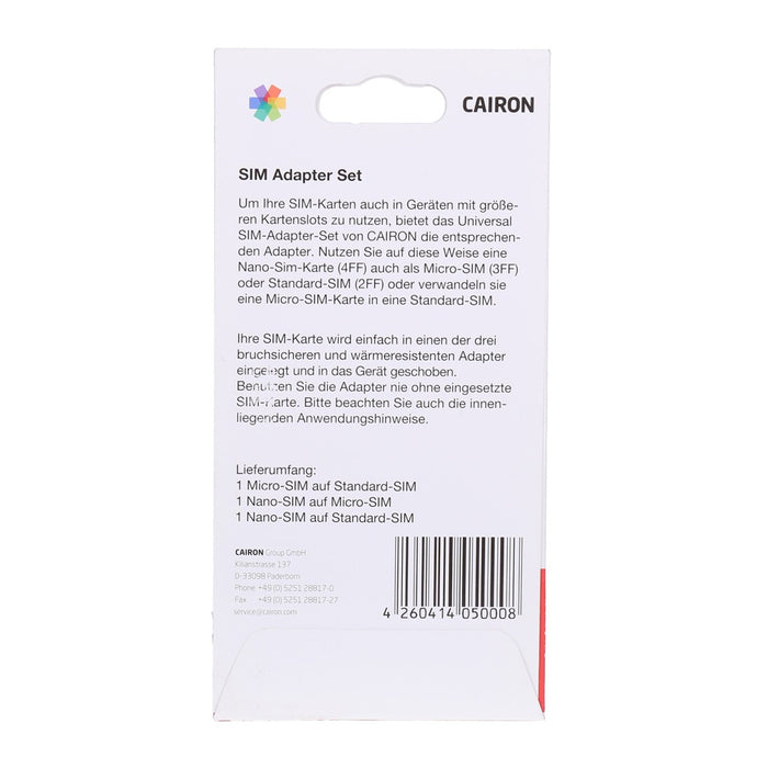 Cairon SIM-Karten Adapter Set Nano / Micro / Standard Sim