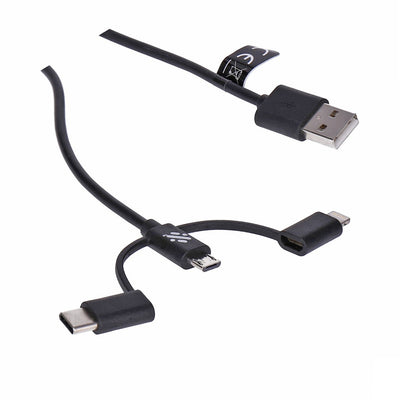 3 in 1 USB-Lade- und Syncronisationskabel mit USB-C, Micro-USB, Lightning-Anschluss schwarz