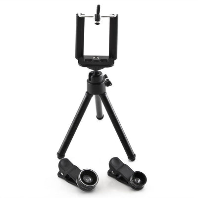 4in1 Kameraset Handy Stativ in schwarz HD Linsen & Stativ