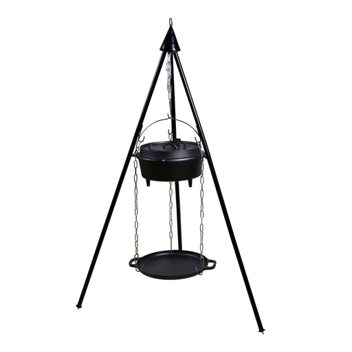 Produktbild Camping-Kocher - TP Tripod Set in Holzkiste, Dutch Oven, Feuertopf, Potjie Kessel aus Gusseisen mit Deckel und Füßen