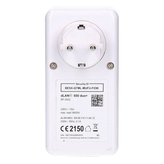 devolo dLAN 550 duo+ Powerlan Adapter 2x LAN-Port Einzeladapter in weiß