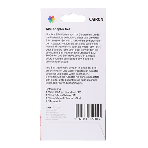 Produktbild Modulkarte - Sim Karten Adapter „Cairon“ Set 4 in 1 inkl. Nadel Nano / Micro / Standard Sim