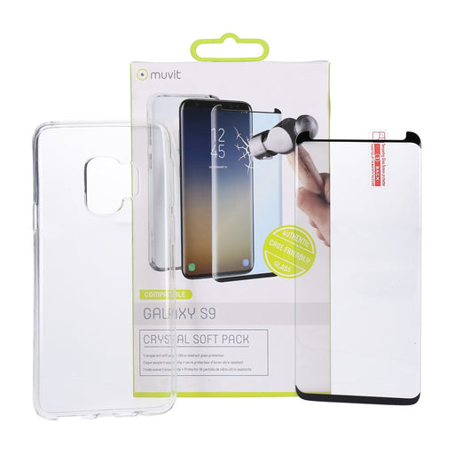 Produktbild Smartphone-Hülle - Muvit Crystal Soft Pack Case Schutzhülle + Display-Schutzglas für Samsung Galaxy S9