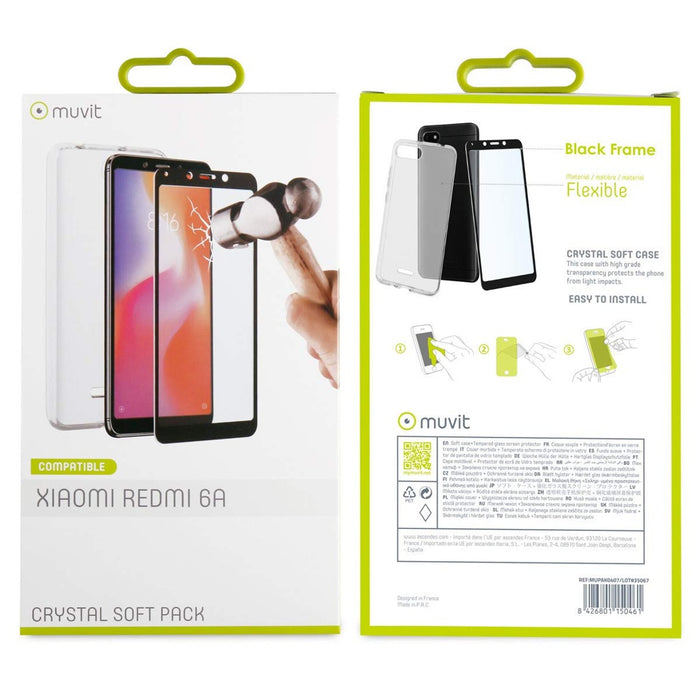 Muvit Crystal Soft Pack mit Backcover und Displayschutz aus Glas für Xiaomi Redmi 6A