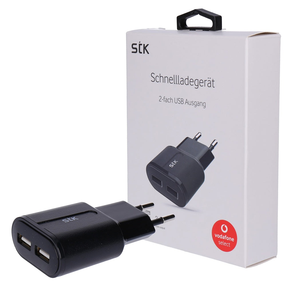 Produktbild USB-Ladegerät - STK Schnellladegerät mit 2-fach USB Ausgang in schwarz