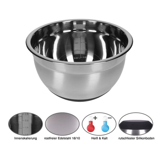 Produktbild Rührschüssel - TP Edelstahl Schüssel-Set inkl. Deckel, Skala, und 4 Einsätzen zum Gemüsereiben 11-teilig