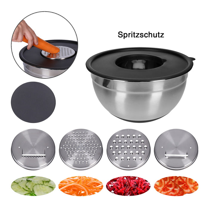 TP Edelstahl Schüssel-Set inkl. Deckel, Skala, und 4 Einsätzen zum Gemüsereiben 11-teilig