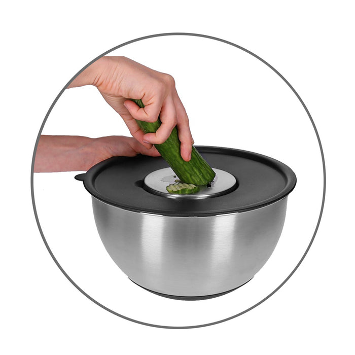 TP Edelstahl Schüssel-Set inkl. Deckel, Skala, und 4 Einsätzen zum Gemüsereiben 11-teilig