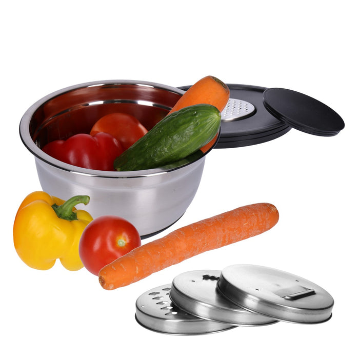 TP Edelstahl Schüssel-Set inkl. Deckel, Skala, und 4 Einsätzen zum Gemüsereiben 11-teilig