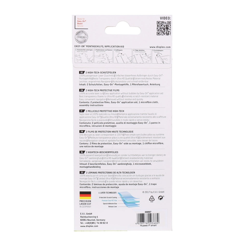 Produktbild Displayschutzfolie - Displex Displayschutzfolie für Huawei P Smart transparent 2er Pack
