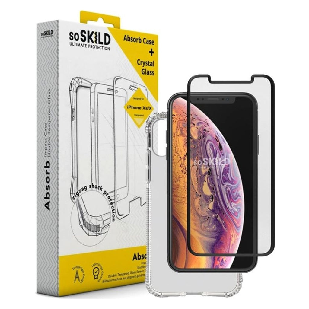 Produktbild Smartphone-Hülle - SoSkild Absorb Impact Case stoßfeste TPU Schutz hülle + Glas für Apple iPhone X/XS transparent