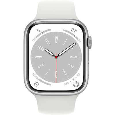 Watch Series 8 45mm GPS + 4G Silber Aluminiumgehäuse mit Sportarmband Weiß