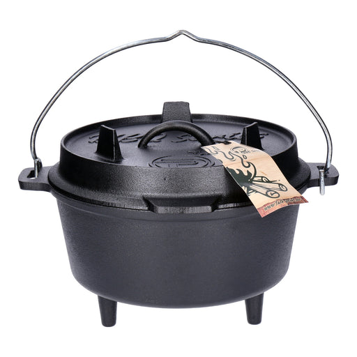 Produktbild Feuertopf - TP Dutch Oven aus Gusseisen, BBQ Kessel mit Füßen Deckel, robuster Feuertopf inkl. Deckelheber GDO45P