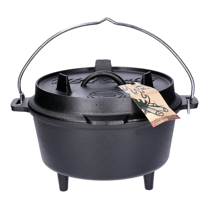 TP Dutch Oven aus Gusseisen, BBQ Kessel mit Füßen Deckel, robuster Feuertopf inkl. Deckelheber GDO45P