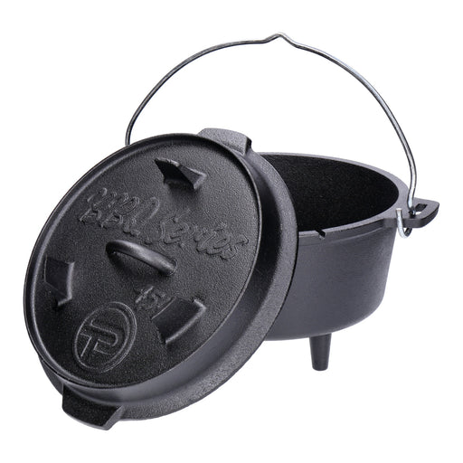 Produktbild Feuertopf - TP Dutch Oven aus Gusseisen, BBQ Kessel mit Füßen Deckel, robuster Feuertopf inkl. Deckelheber GDO45P