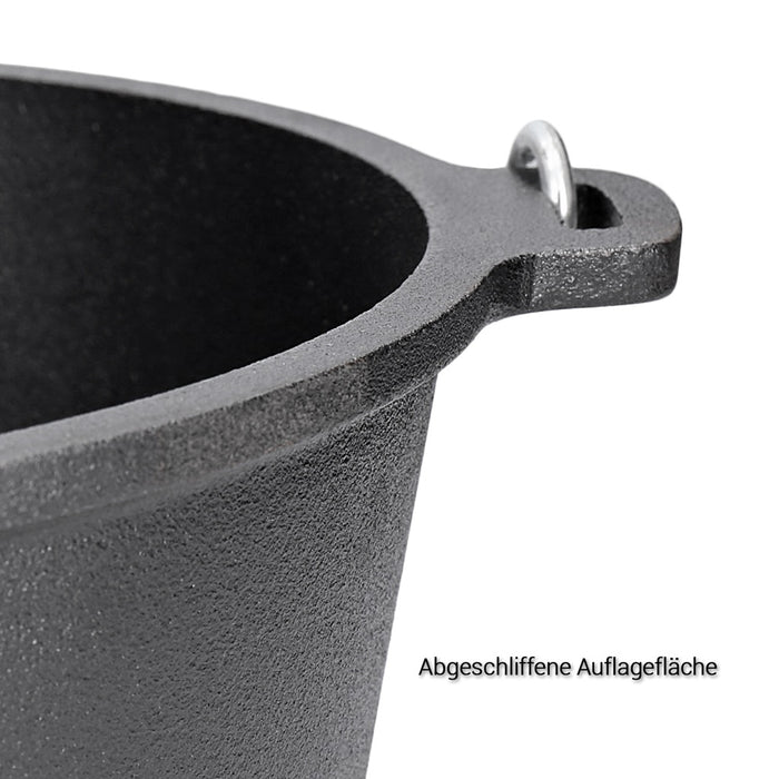 TP Dutch Oven aus Gusseisen, BBQ Kessel mit Füßen Deckel, robuster Feuertopf inkl. Deckelheber GDO06P