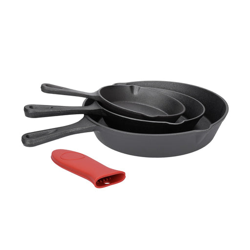 Produktbild Bratpfanne - TP BBQ Pfannen Set aus Gusseisen, inkl. Griff, für alle Herdarten geeignet, Bratpfannen 16+20+25