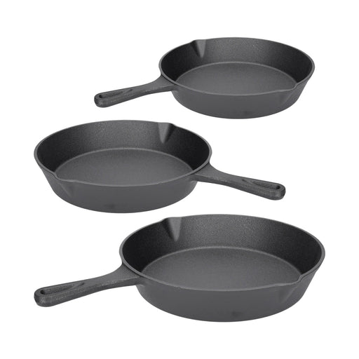 Produktbild Bratpfanne - TP BBQ Pfannen Set aus Gusseisen, inkl. Griff, für alle Herdarten geeignet, Bratpfannen 16+20+25