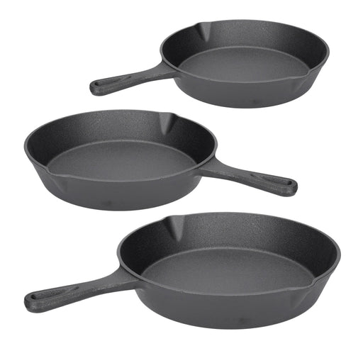 Produktbild Bratpfanne - TP BBQ Pfannen Set aus Gusseisen, inkl. Griff, für alle Herdarten geeignet, Bratpfannen 20+25+30