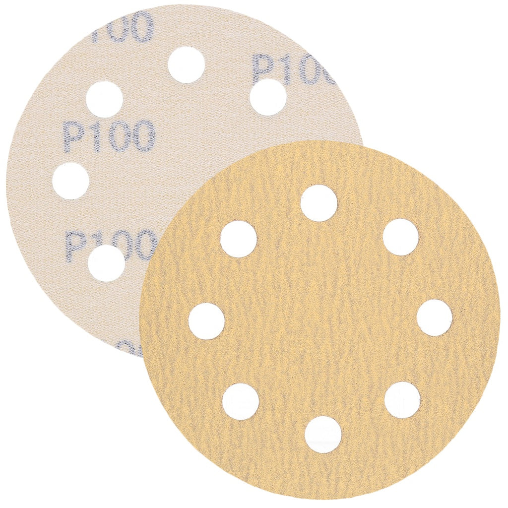 Produktbild Schleifscheibe - TP Schleifpapier, Schleifscheibe - Universal (gelb 125mm, 8-fach-gelocht, Latexbasis - 10er Pack P100