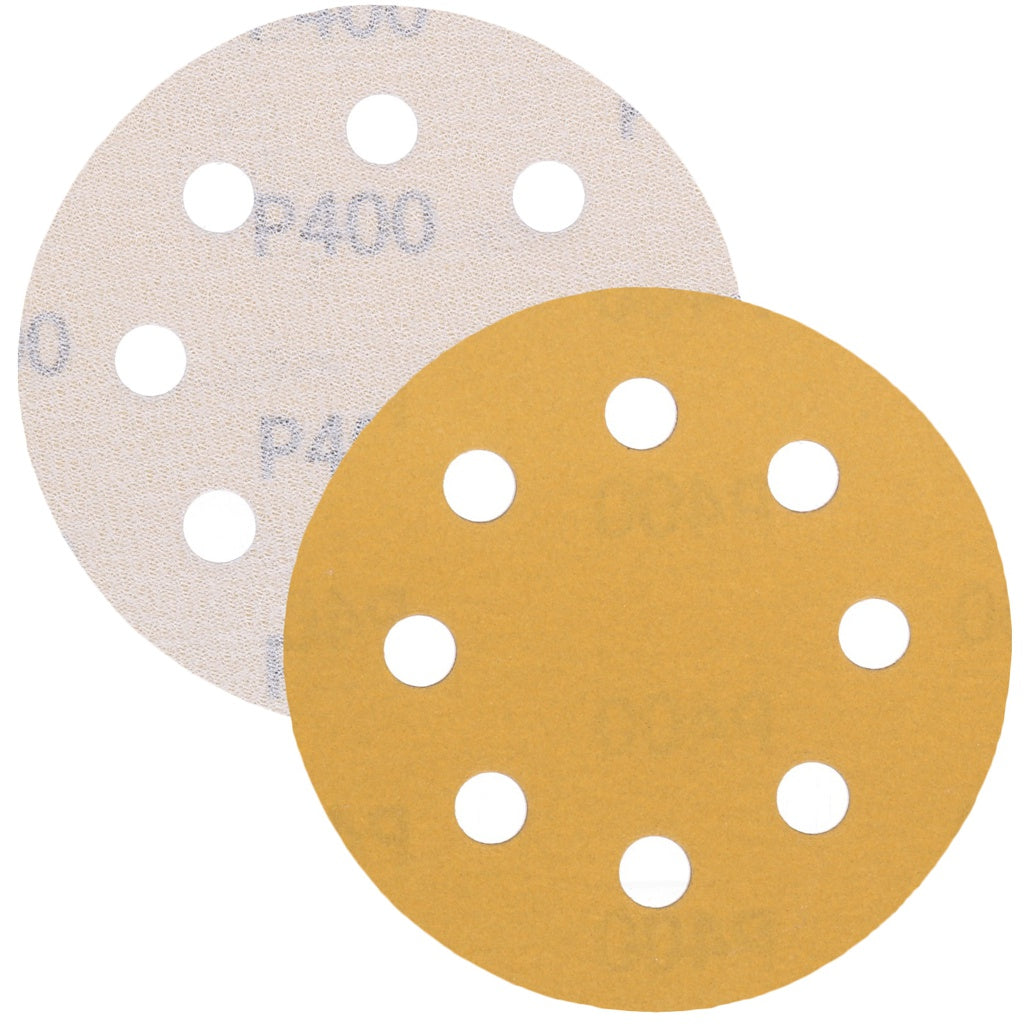 Produktbild Schleifscheibe - TP Schleifpapier, Schleifscheibe - Universal (gelb 125mm, 8-fach-gelocht, Latexbasis - 10er Pack P400