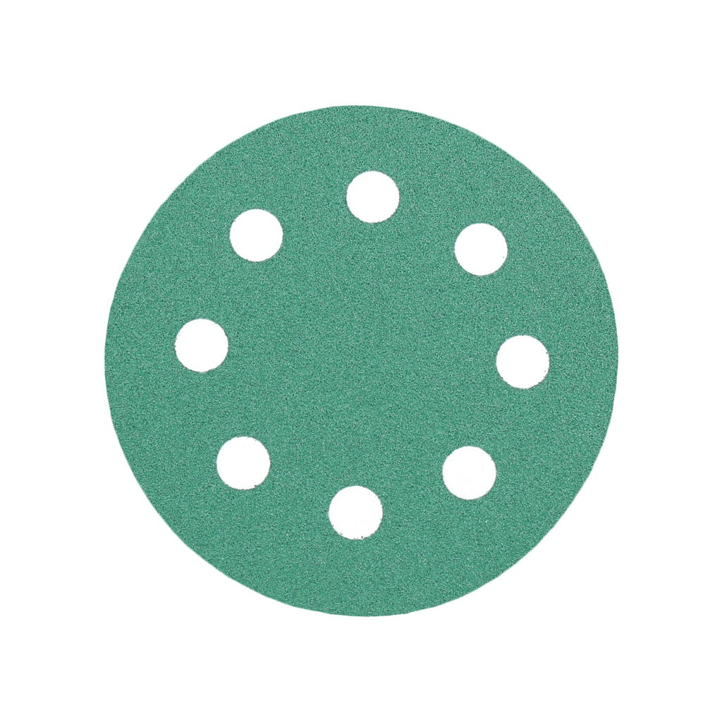 Produktbild Schleifscheibe - TP Schleifpapier, Schleifscheibe - Universal (grün 125mm, 8-fach-gelocht, Filmbasis - 10er Pack P100