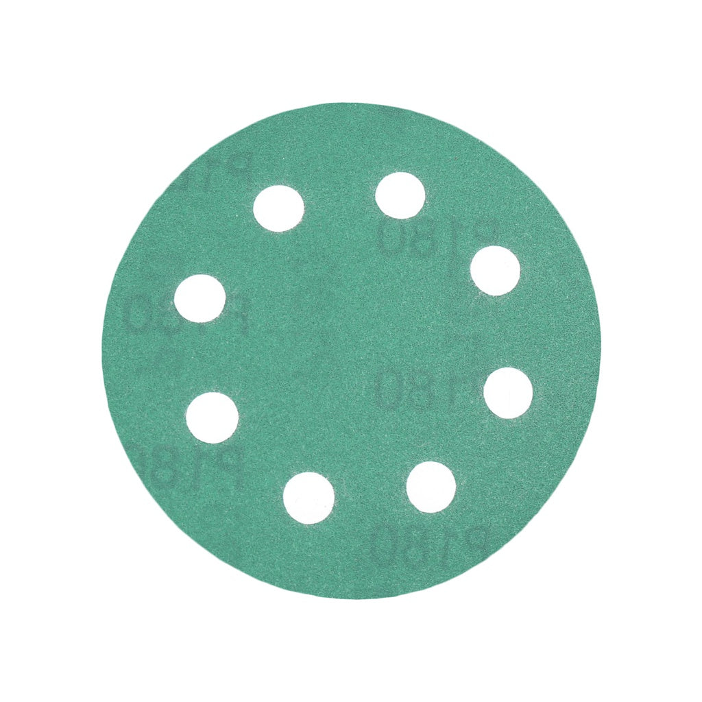 Produktbild Schleifscheibe - TP Schleifpapier, Schleifscheibe - Universal (grün 125mm, 8-fach-gelocht, Filmbasis - 10er Pack P180