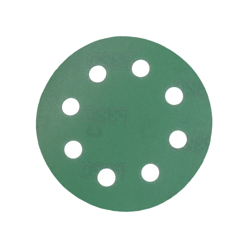 Produktbild Schleifscheibe - TP Schleifpapier, Schleifscheibe - Universal (grün 125mm, 8-fach-gelocht, Filmbasis - 10er Pack P320