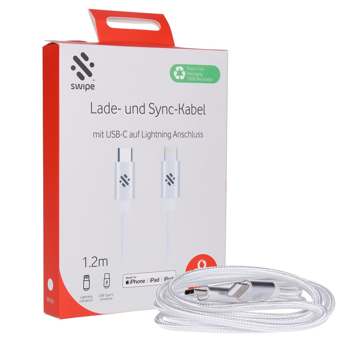 Swipe Lade-und Sync-Kabel 1,2m weiß mit USB-C auf Lightning Anschluss