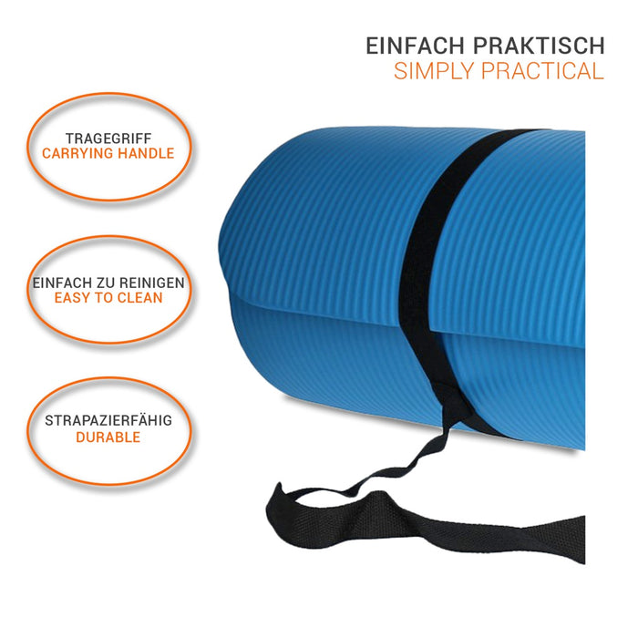 TP Yogamatte, Sport Unterlage aus Schaumstoff, für Pilates, Fitness, rutschfest, 185 x 61 x 1,5 cm Blau