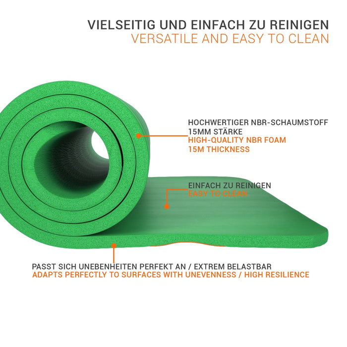 TP Yogamatte, Sport Unterlage aus Schaumstoff, für Pilates, Fitness, rutschfest, 185 x 61 x 1,5 cm Grün