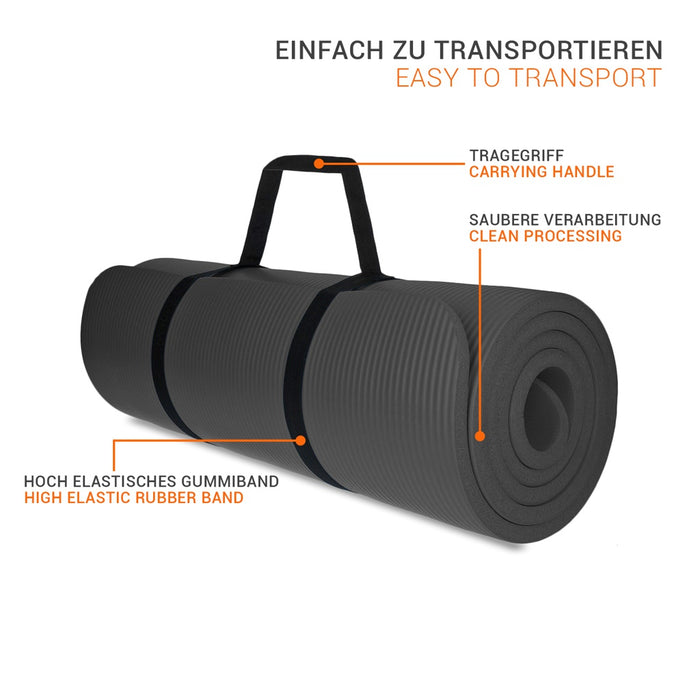 TP Yogamatte, Sport Unterlage aus Schaumstoff, für Pilates, Fitness, rutschfest, 185 x 61 x 1,5 cm Grau