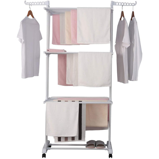 Produktbild Turmwäscheständer - TP Wäscheständer 3 Ebenen klappbar, mobil ca. 18 Meter Wäscheleine, mit Seitenflügel Weiß