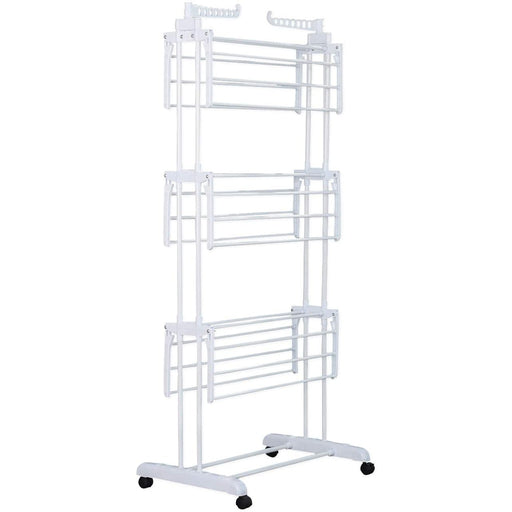 Produktbild Turmwäscheständer - TP Wäscheständer 3 Ebenen klappbar, mobil ca. 18 Meter Wäscheleine, mit Seitenflügel Weiß