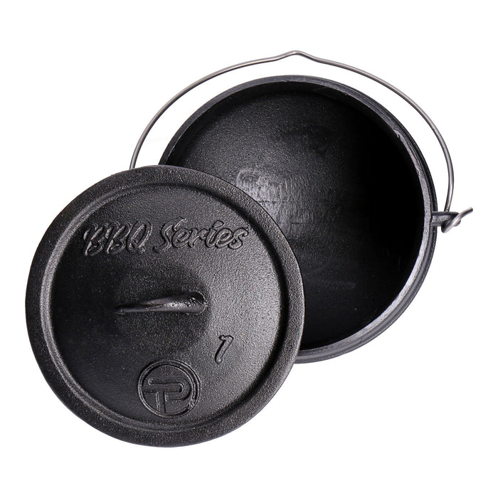 TP Potjie Pot - BBQ Dreifuß Dutch Oven Gusseisen, Feuerkessel mit Deckel und Füßen Pot 1 (ca. 3 Liter)