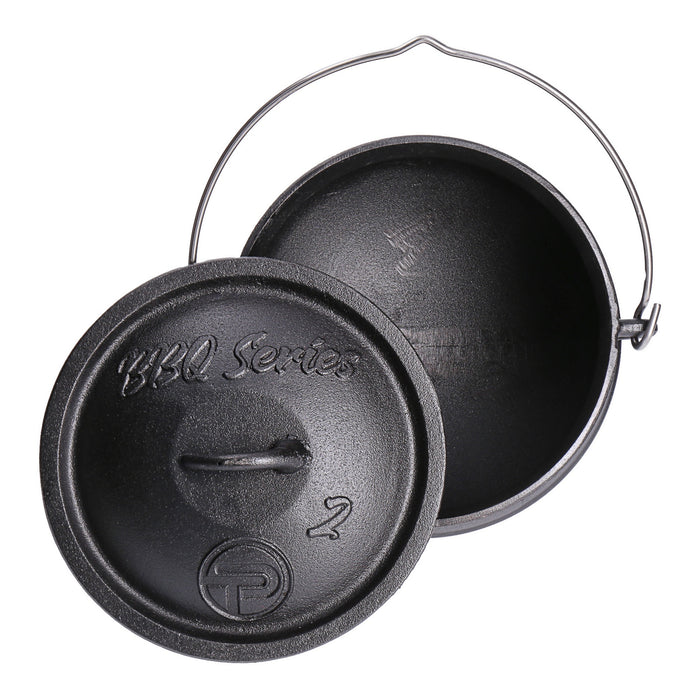 TP Potjie Pot - BBQ Dreifuß Dutch Oven Gusseisen, Feuerkessel mit Deckel und Füßen Pot 2 (ca. 6 Liter)